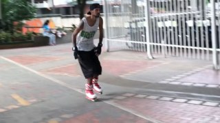 Rollerblader learns physics the hard way at a metro station