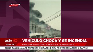 ¡Última Hora! Vehículo se incendia en EdoMex tras aparatoso choque