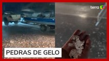 RS: Moradores registram chuva de granizo durante temporal em Pelotas