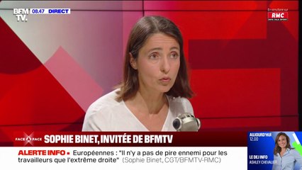 Européennes: Sophie Binet (CGT) dénonce "le danger de l'extrême pour le monde du travail"