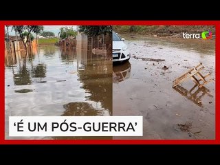 Morador de São Leopoldo (RS) mostra a vizinhança após água baixar