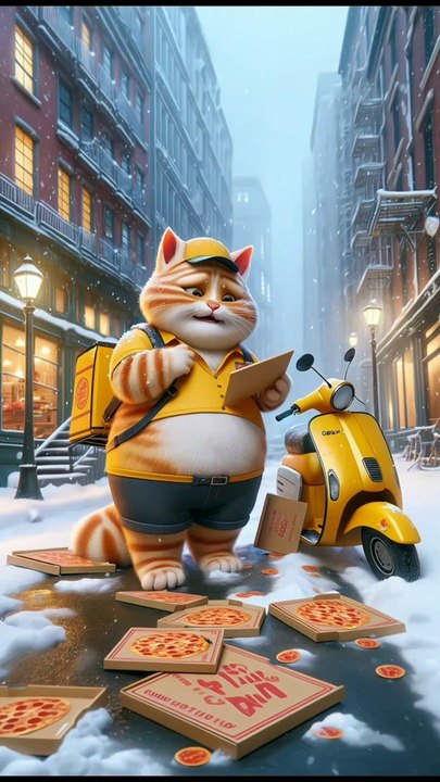 Cat delivering pizza