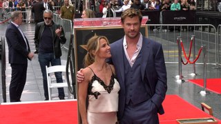 Chris Hemsworth at his Hollywood Walk of Fame star ceremony with Elsa Pataky