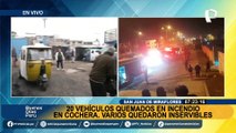 ¡Se quedaron sin sus herramientas de trabajo!: Cochera se incendia y deja más de 20 vehículos calcinados en SJM