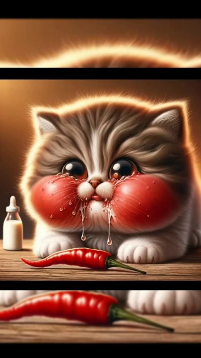 Kitten with spicy food