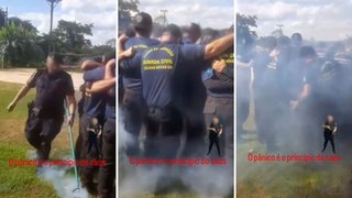 Guardas civis são forçados a respirar gás lacrimogêneo durante curso em Goiás