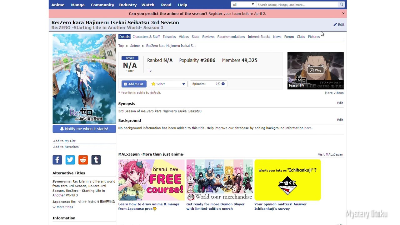 Re Zero is Getting a Third Season