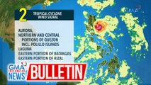 Nakataas pa rin ang signal no. 2 sa Aurora, Northern at Central portions ng Quezon kasama na ang Pililio Islands, Laguna, Eastern portion ng Batangas at Rizal | GMA Integrated News Bulletin