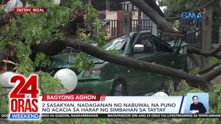 2 sasakyan, nadaganan ng nabuwal na puno ang Acacia sa harap ng simbahan sa Taytay | 24 Oras Weekend