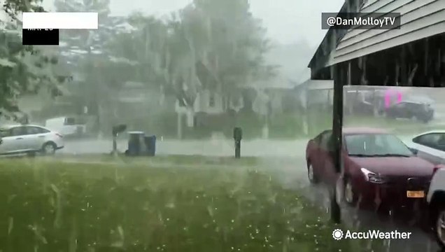 Hail litters ground during tornado-warned storm in Missouri