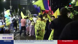 Aficionados del América celebran el bicampeonato en el Ángel de la Independencia