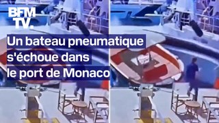 Un bateau pneumatique rate sa manoeuvre et finit sa course sur un ponton du port Hercule à Monaco