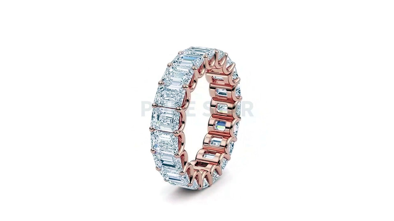 Emerald Cut Lab Grown Full Eternity Wedding Band Rose Gold Diamond Ring
