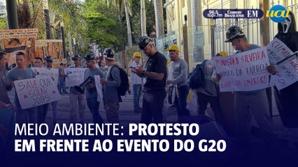 Protesto por energia limpa e sustentabilidade em frente a evento do G20