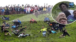YouTuber Speed 'is hospitalised' in the Gloucestershire Cheese Rolling race after tumbling uncontrollably down the steep hill, days after gatecrashing Man United's FA Cup winners' party