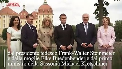 Macron a Dresda con la moglie accolto da Walter Steinmeier e consorte