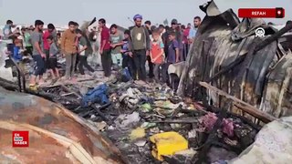 İsrail'in Refah'ta bombaladığı çadırlarda Filistinliler yanarak can verdi