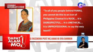 Pamunuan ng FAMAS, humingi ng paumanhin kay veteran actress Eva Darren (May 28, 2024) | Dapat Alam Mo!