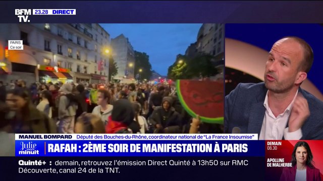 Manifestation propalestinienne à Paris: Je souhaite qu'il y ait des mobilisations jusqu'à ce que ça bouge , affirme Manuel Bompard (LFI)