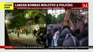 Protestan a favor de Palestina en embajada de Israel en México; lanzan bombas molotov