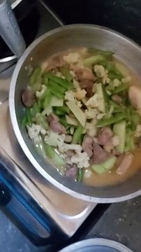 Chop suey with chicken gizzard, chayote, green beans, cauliflower, selecta milk