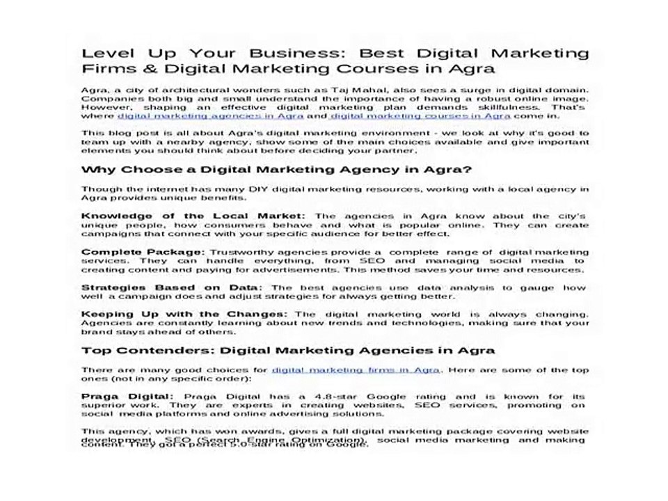 Level Up Your Business: Best Digital Marketing Firms & Digital Marketing Courses in Agra