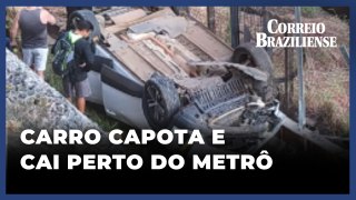 CARRO CAPOTA E CAI PERTO DA LINHA DO METRÔ
