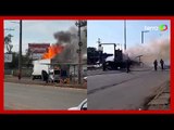 Caminhão pega fogo e motorista dirige veículo em chamas em Porto Alegre