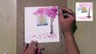 DRAW A WINDOW FRAME NEXT TO A TREE WITH PINK FLOWERS, A ROMANTIC SCENE OF FALLING FLOWERS