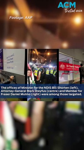Pro-Palestine supporters who vandalised a United States Consulate building and the offices of several Labor MPs have been warned not to bring the Middle East conflict to the streets of Australia. Red paint was thrown at the offices after 4am on Friday and Victoria Police are investigating the incidents.