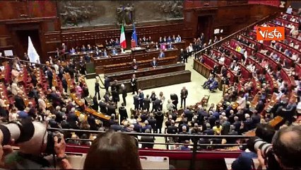 Meloni lascia l?Aula di Montecitorio al termine dell'evento dedicato a Matteotti