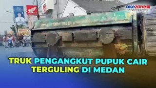 Truk Tangki Terguling di Medan, Ribuan Liter Pupuk Cair Tumpah ke Jalan