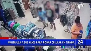 Iquitos: ¡Indignante! mujer usa a sus hijos para robar celular en tienda