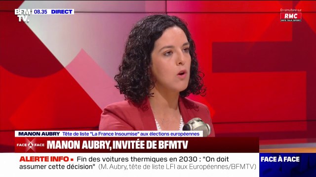 On doit assumer cette décision : Manon Aubry, tête de liste La France insoumise, sur la fin de la vente des voitures thermiques en Europe à partir de 2035