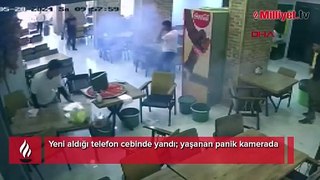 Yeni aldığı telefon cebinde yandı; yaşanan panik kamerada