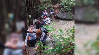 Grupo fica temporariamente ilhado em cachoeira após fortes chuvas em Guaiúba