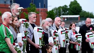 Pro Palestine protest at Hampden Park for Scotland v Israel woman's football match