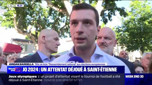 Attentat déjoué pour les JO à Saint-Étienne: Le nombre de bombes humaines présentes sur le sol français est tel que nous pourrions craindre, évidemment, des débordements , réagit Jordan Bardella (RN)