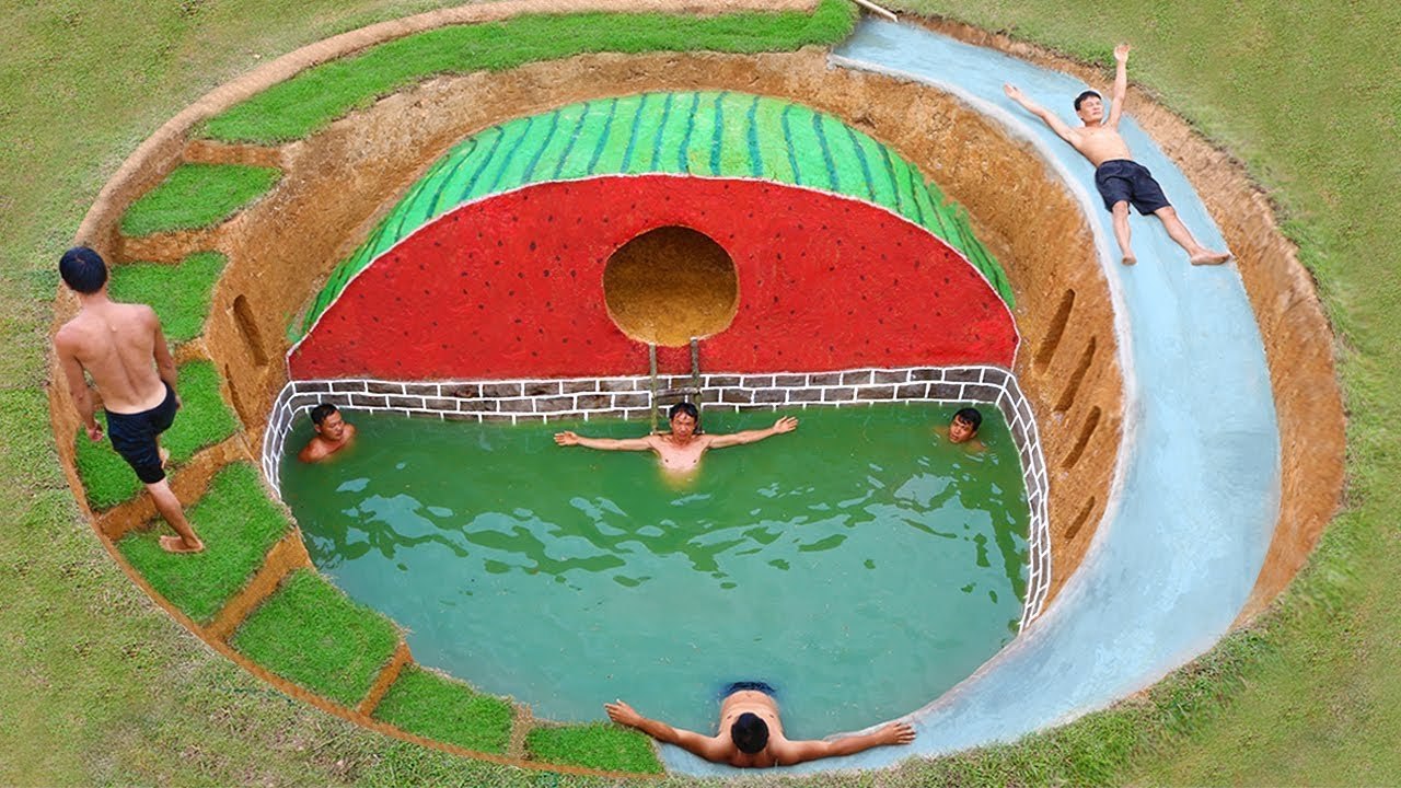 How To Build Underground Swimming Pool Water Slide Around Secret Underground Watermelon House (1)