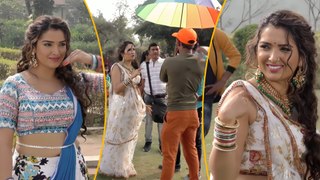 Amrapali Dubey और Amrish Singh फिल्म Rajmahal के एक गाने की शूटिंग करते हुए | Flashback Video