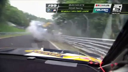 24H Nurburgring 2024 Race Van Der Linde Massive Crash Onboard BMW Flip