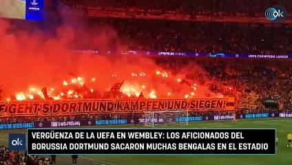 Vergüenza de la UEFA en Wembley: los aficionados del Borussia Dortmund sacaron muchas bengalas en el estadio