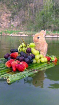 Cute Rabbit Eating Grapes