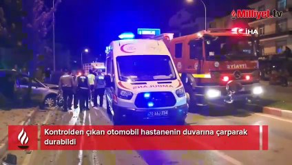 Download Video: Kontrolden çıkan otomobil hastanenin duvarına çarparak durabildi