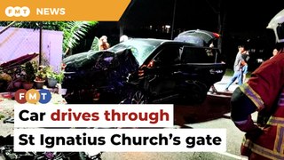 Car drives through PJ church gate, damages property
