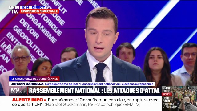 Depuis le début de cette campagne européenne, Emmanuel Macron et sa candidate font campagne en instrumentalisant le conflit en Ukraine , déclare Jordan Bardella