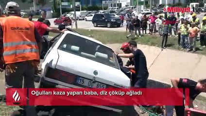 Oğulları kaza yapan baba, diz çöküp ağladı