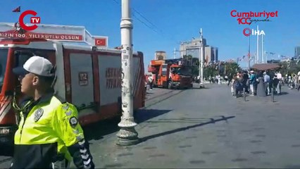 Taksim Meydanı’nda korkutan yangın Boyalar patladı, panik yaşandı