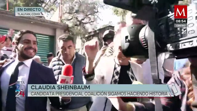 Acompañada por su esposo, Claudia Sheinbaum llega a casilla donde votará