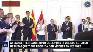 Ayuso se teletransportó de la Puerta del Sol al palco de Butarque y fue recibida con vítores en Leganés